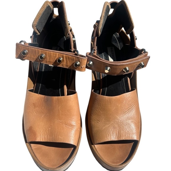 Balenciaga Shoes - Balenciaga Leather Studded Gladiator Wedge Sandals Women's Size 41Brown Leather
